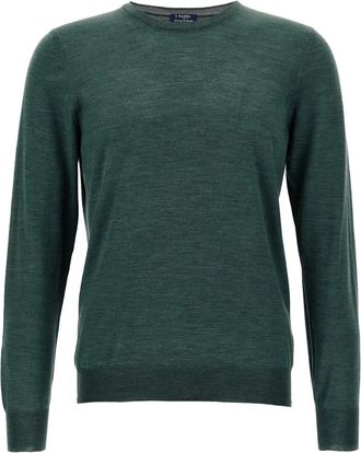 Barba Trui van wol en zijde - Heren - Ronde hals truien - Groen - 2XL - Wol - Truien & Vesten