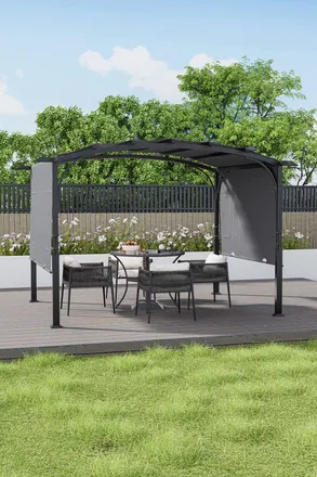 Living and Home 12x9ft Arc-Shaped Steel Pergola with Retractable Canopy in Black