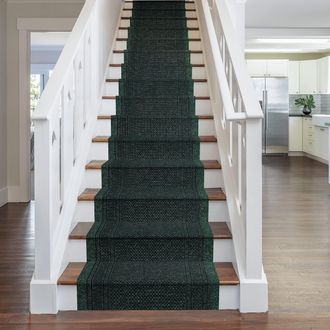 Runrug Stair Runner Carpet - Durable, Non-Slip, 7mm - Aztec in Green | Size: 66 cm x 720 cm
