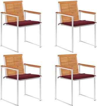 vidaXL Vidaxl - Sillas De Jard&iacute;n Y Cojines 4 Unidades Madera Maciza De Acacia