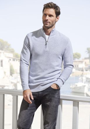 Le Jogger Troyer AUTHENTIC LE JOGGER, Herren, Gr. XXL (60/62), grau (grau, meliert), Strick, Obermaterial: 50% Baumwolle, 50% Polyacryl, unifarben, regular fit 