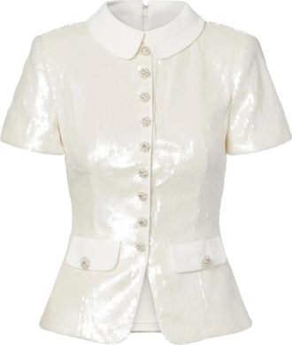 Self Portrait Sequin Tailored Top - Dames - Blouses - Wit - 2XS - Leer - Overhemden