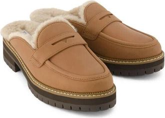 Toms Cara 10021732 Loafer Womens 7.5 Brown Leather Faux Fur Slip On Mule KHD1522