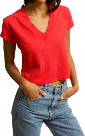 perfectwhitetee Alanis Recycled Cotton V-Neck Tee In Poppy Red