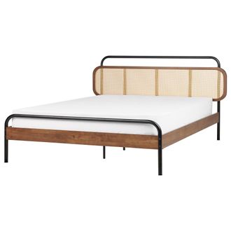 Beliani Cama Con Somier Moderna Cabecero Trenza Vienesa Madera De Caucho Oscura 180 X 200 Cm Boussicourt