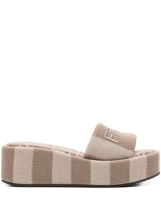 Fendi Sunshine wedge sandals - women - Cotton/Recycled Polyamide/Polyamide/Polyester/Calf Leather/Rubber - 40 - Brown