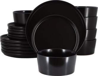 Elama Josh 18 Piece Stoneware Dinnerware Set in Matte Black