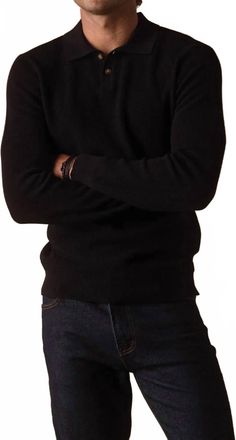 The Normal Brand Robles Knit Waffle Stitch Polo In Black