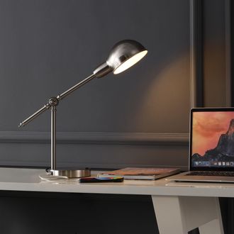 Jonathan Y Designs Curtis 20.25 Vintage Industrial Iron Adjustable Dome Shade LED Task Lamp with USB Charging Port