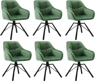 Woltu Woltu 6x Silla De Comedor Decorativas Tapizadas En Terciopelo Transpirable Con Respaldo Ergon&oacute;mico Reposabrazos Y Patas De Metal 58x54x82 Cm Verde Osc