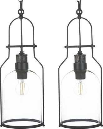 Beliani Conjunto De 2 L&aacute;mparas De Techo De Metal Negro 166 Cm Pantalla De Vidrio Bashilo