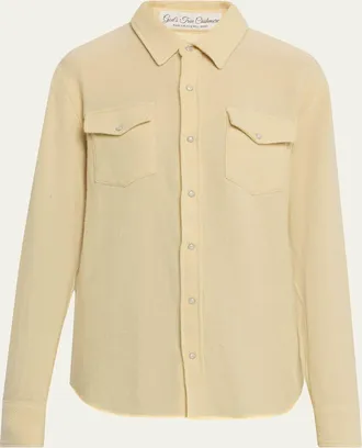 God's True Cashmere Daffodil Solid Cashmere Button-Front Shirt