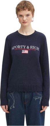 Sporty & Rich Nautische Gebreide Trui - Dames - Ronde hals truien - Blauw - M - Katoen - Truien & Vesten