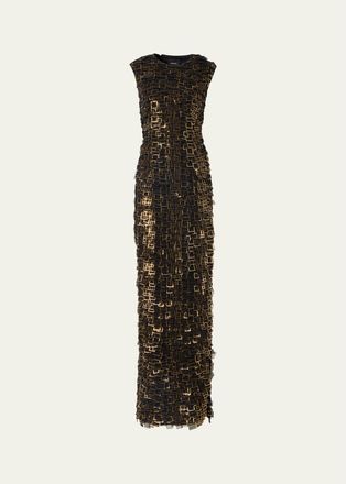Akris Metallic Organza Tiles Sleeveless Column Gown