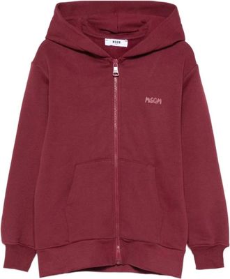 Msgm Kids Sweatshirts, male, Red, 10 Y, Hooded Zip Sweatshirt