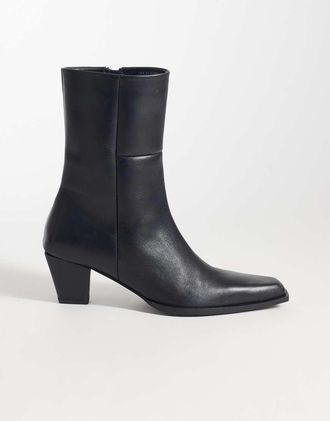 Asos Reid - Stivali premium con tacco medio in pelle nera-Nero