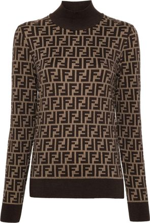 Fendi FF-jacquard sweater - women - Polyamide/Cotton/Elastane - 36 - Brown