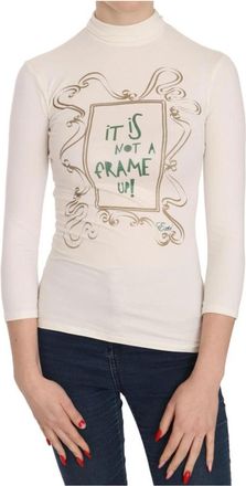 Exte Elegante Witte Crew Neck Top - Dames - Longsleeves - Wit - XS - Katoen - Tops