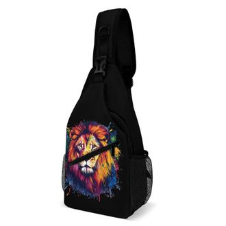 Generic Colorful Lion Unisex Shoulder Bags Casual Crossbody Chest Bag Sling Backpack for Hiking Cycling Travel