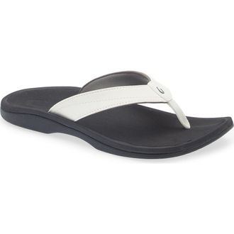 Olukai Ohana Flip Flop in Bright White/Black at Nordstrom, Size 10
