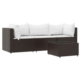 vidaXL Set Muebles De Jard&iacute;n 4 Piezas Y Cojines Rat&aacute;n Sint&eacute;tico Marr&oacute;n Vidaxl