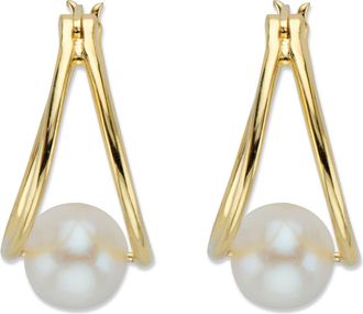 Palm Beach Jewelry Genuine Cultured Pearl 14k Gold-plated Sterling Silver Double Hoop Earrings