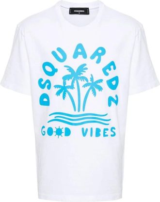 Dsquared2 T-shirts en polos met grafische print en ronde hals - Heren - T-shirts - Wit - S - Katoen - Tops