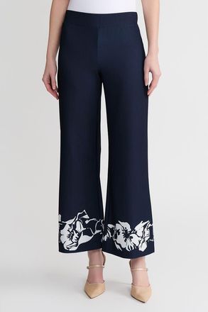 Ming Wang Stretch Deco Crepe Floral Print Wide-Leg Pants in Indigo/white at Nordstrom, Size Xx-Small