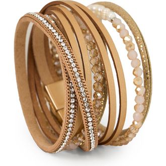 Saachi Crystal Wrap Faux Leather Bracelet in Gold at Nordstrom Rack