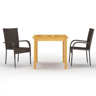 vidaXL Juego De Comedor Para Jard&iacute;n 3 Piezas Marr&oacute;n Vidaxl