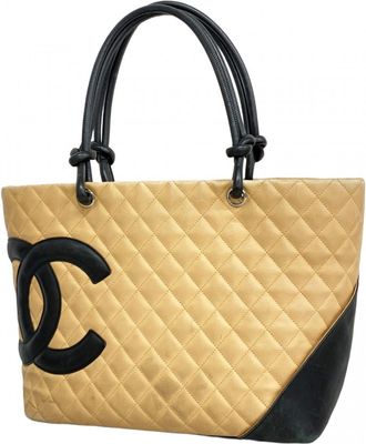 Chanel Beige Black Leather Tote Bag (Pre-Owned)