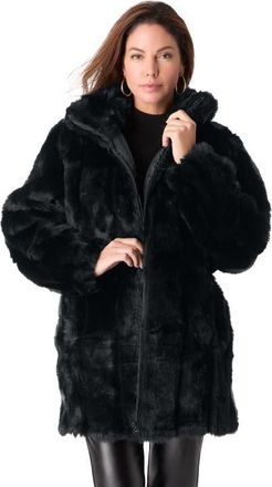 Roaman's Plus Size Mid Length Hooded Faux Fur Coat in Black at Nordstrom, Size Medium