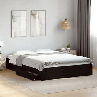 vidaXL Estructura Cama Con Cajones Madera Ingenier&iacute;a Negra 150x200 Cm Vidaxl
