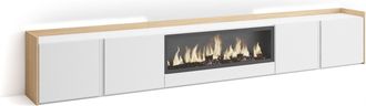 Skraut Home Skraut Home - Mueble Tv, Televisi&oacute;n, Muebles De Sal&oacute;n, Almacenaje, 315x35x50cm, Para Tv Hasta 80, Chimenea El&eacute;ctrica Xxl, Led, Estilo Moderno, Blanco 