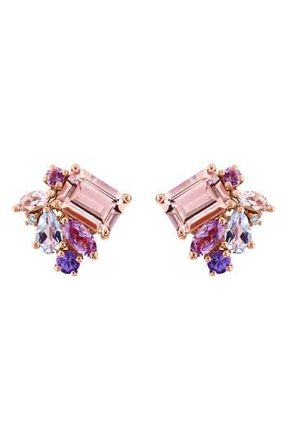 Effy 14K Rose Gold Multi Amethyst Aquamarine Morganite Tanzanite & Diamond Stud Earrings at Nordstrom Rack