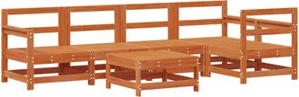 vidaXL Conjunto De Sof&aacute;s De Jard&iacute;n 6 Pcs Marr&oacute;n Cera Pino Macizo Vidaxl