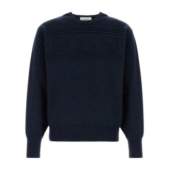 Alexander McQueen Alexander McQueen, Round-neck Knitwear, male, Blue, Size: XL Wool Sweater