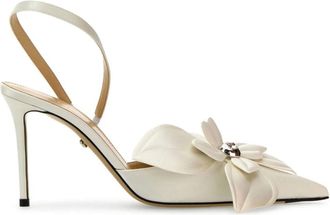 Mach & Mach Satijnen Leren Pumps met Puntneus - Dames - Sandalen met hakken - Wit - 39 1/2 EU - Satijn - Schoenen