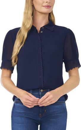CeCe by Cynthia Steffe Scallop Contrast Trim Button Down