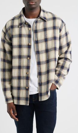 Frame Denim Plaid Overshirt in Cream/Navy Plaid at Nordstrom, Size Xx-Large