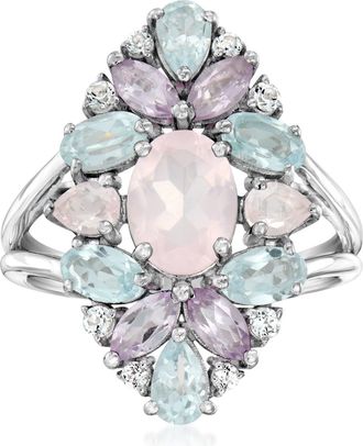 Ross-Simons Rose Quartz and Pastel Multi-Gemstone Ring in Sterling Silver