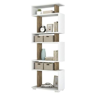 Dmora Dmora - Estante Para Libros Panopea, Estante De Oficina, Porta Libros M&oacute;vil, Biblioteca, 60x20h165 Cm, Blanco Y Nogal, Con Embalaje Reforzado