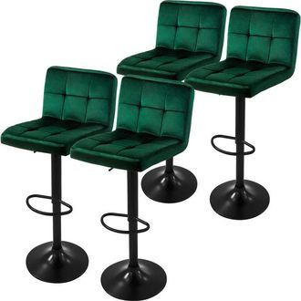 ML Design Ml-design - Set 4x Taburetes De Bar De Terciopelo Verde, Sillas De Mostrador Giratorias 360&deg; Tapizadas Con Altura Regulable 63 - 83 Cm, Asiento De Bis