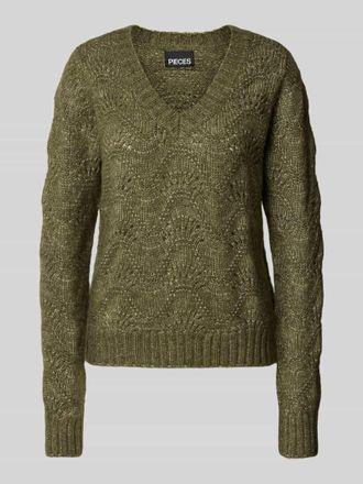 Pieces Regular Fit Strickpullover mit Alpakawolle und Fallmaschenmuster Modell BIBBI in Dunkelgruen, Gr&ouml;&szlig;e XL