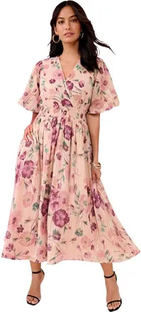 Roaman's Striped Lurex Midi Dress in Lilac Whimsical Floral at Nordstrom, Size 20
