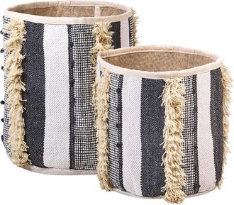 Beliani Beliani - Conjunto De 2 Cestas De Algod&oacute;n Beige Gris Almacenaje Ropa Accesorio Boho Kotkai