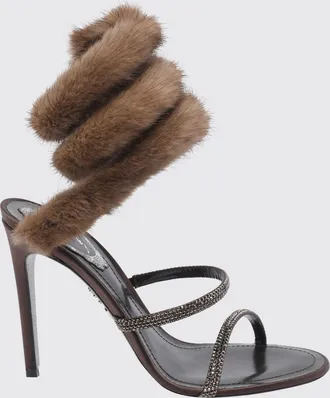 Rene Caovilla Sandali Lindsey in raso con cristalli e tacco a stiletto