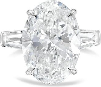 Diana M. Jewels 14kt white gold 4ct lab grown oval diamond ring with baguettes on the sides