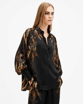 AllSaints Viscose/Silk Oana Silk Blend Printed Shirt, Size: UK 4/US 0