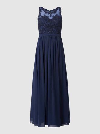 Mascara Abendkleid aus T&uuml;ll und Chiffon mit Strasssteinen in Dunkelblau, Gr&ouml;&szlig;e 38